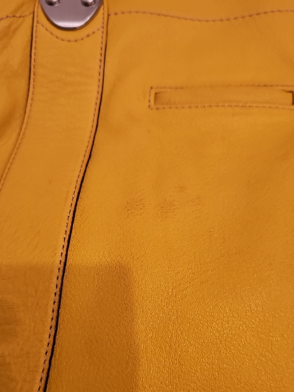 b. makowsky Yellow Leather Shoulder Satchel 15"x12"x4" - Picture 7 of 13